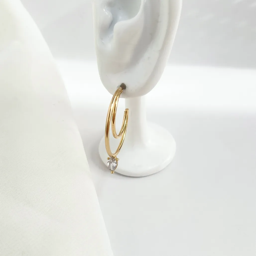 BRINCO ARGOLA 2 FIOS COM UMA GOTA DE ZIRCONIA