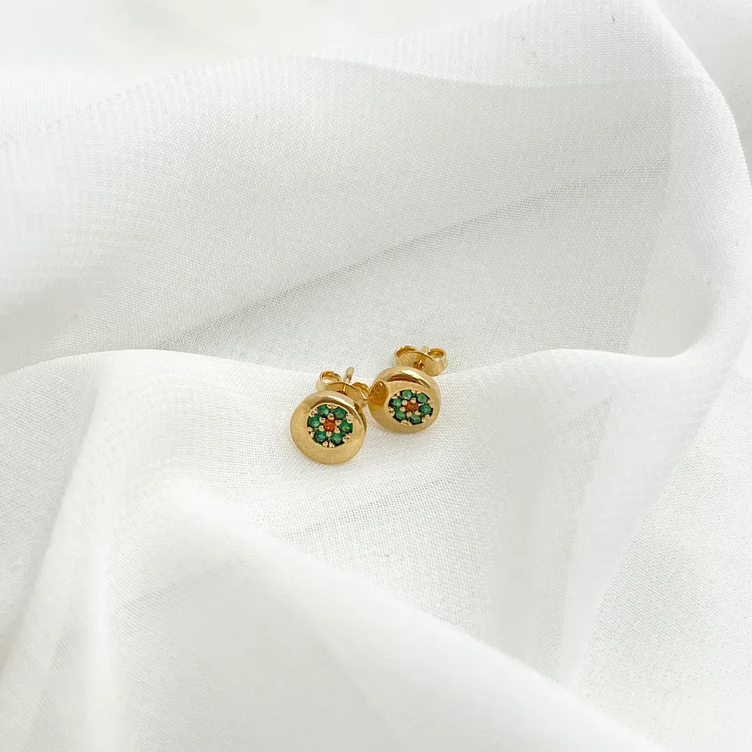 BRINCO BOTÃO COM FLOR DE ZIRCONIA