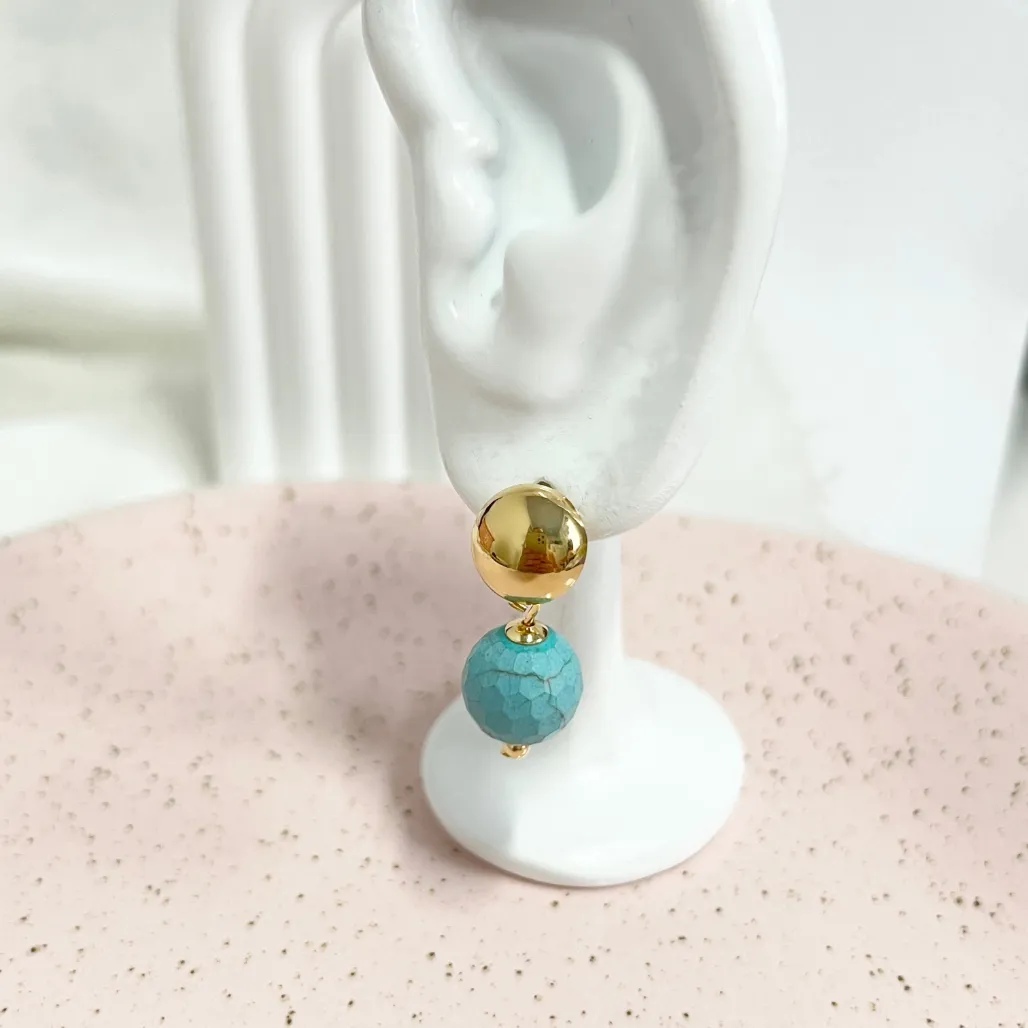 BRINCO PEDRA NANO TURQUESA - ESTILO BOHO
