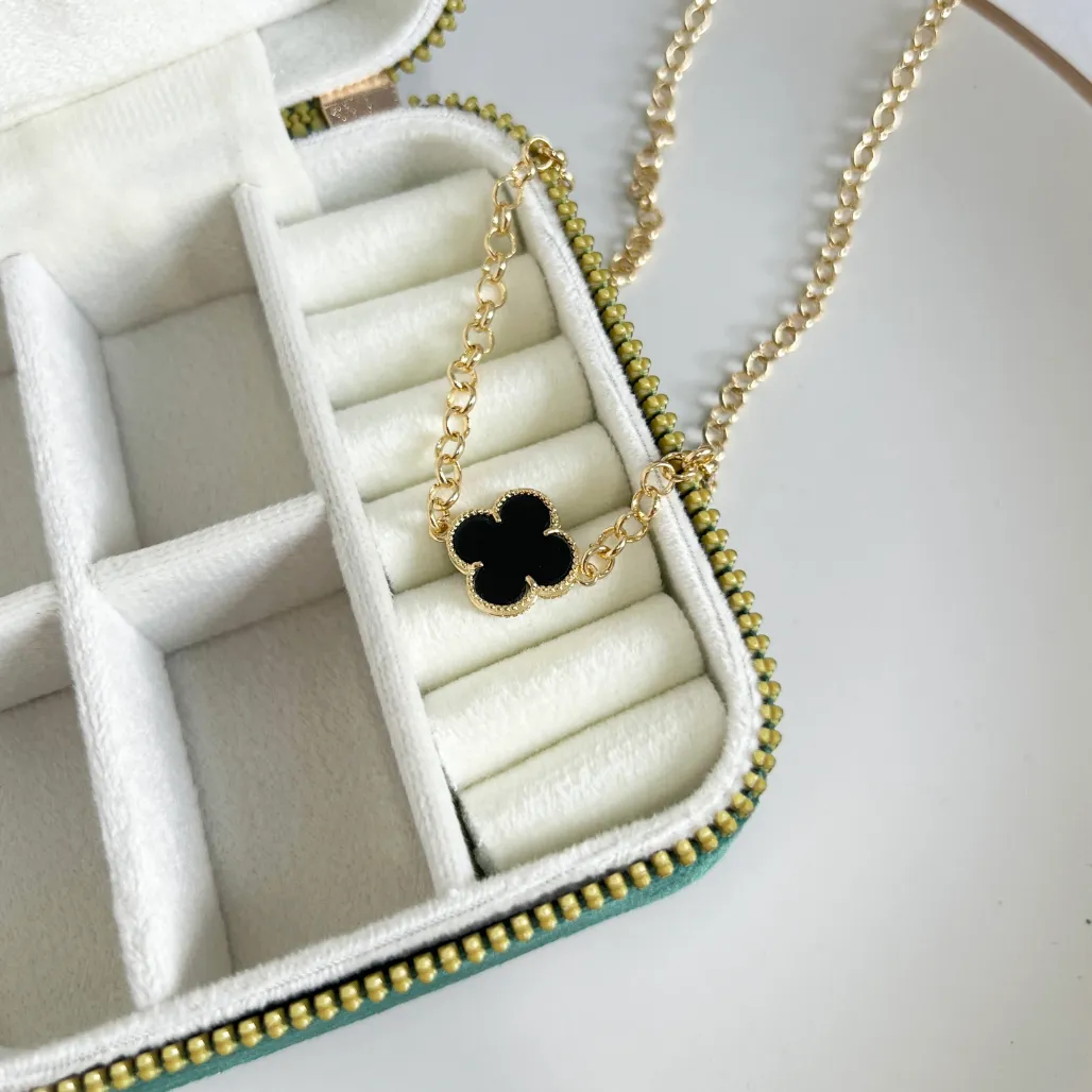 COLAR CHOKER ELO PORTUGUÊS TREVO PRETO 45CM