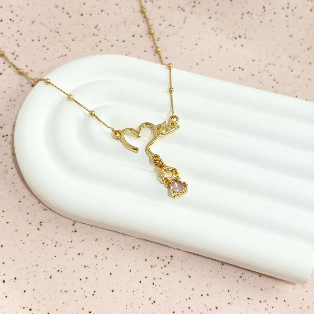 COLAR MÃE COM 1 MENINA COM PEDRA ROSA