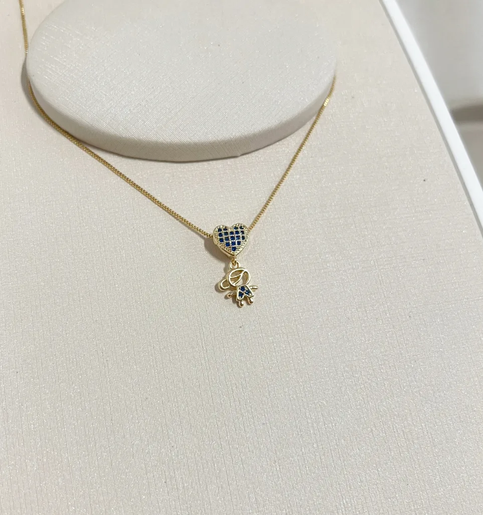 COLAR MENINO COM CORAÇÃO ZIRCONIA AZUL