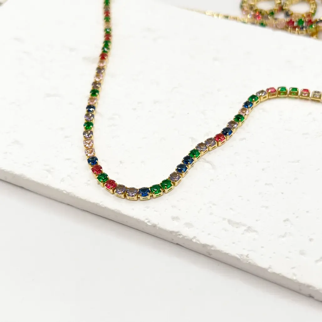COLAR RIVIERA  ZIRCONIA 3MM COLORIDA 80CM