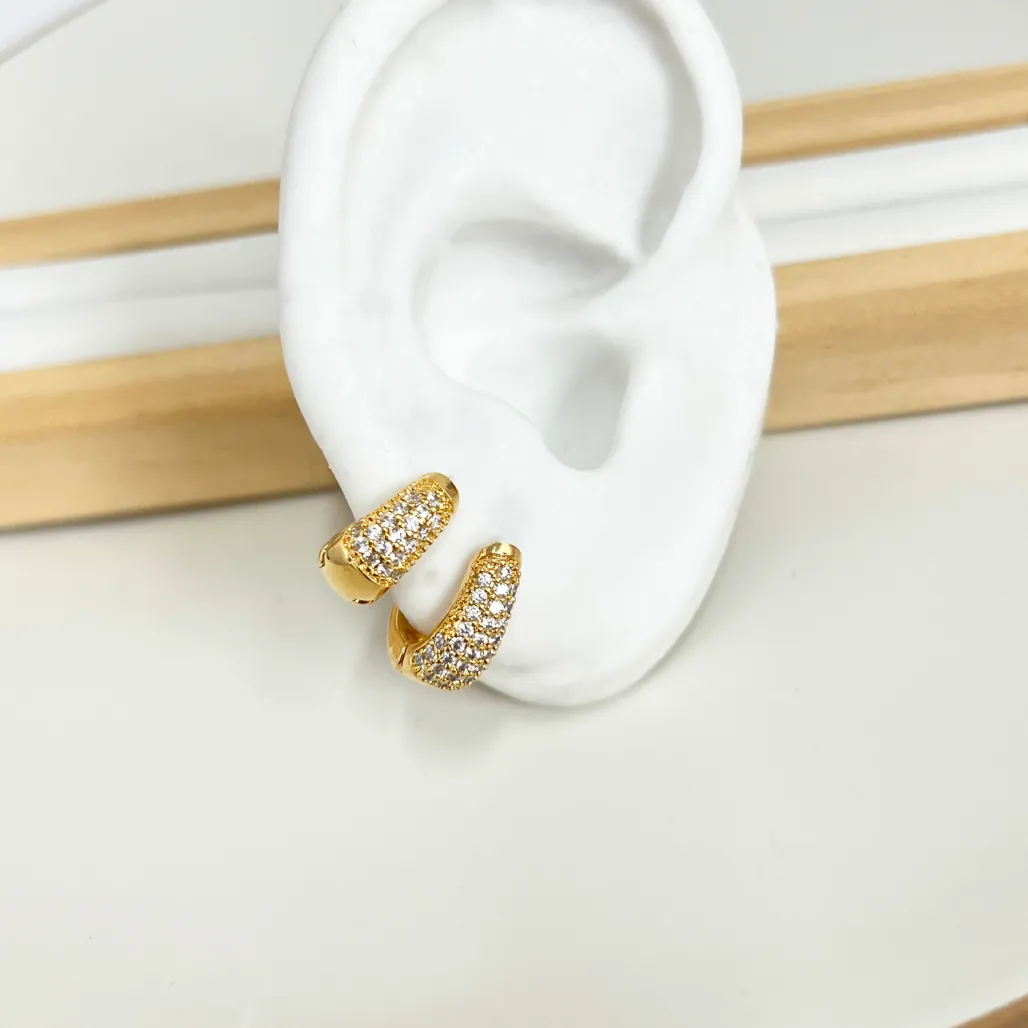 DUPLA BRINCO DE ARGOLA ARTICULADA MICRO ZIRCONIAS EM GOTA