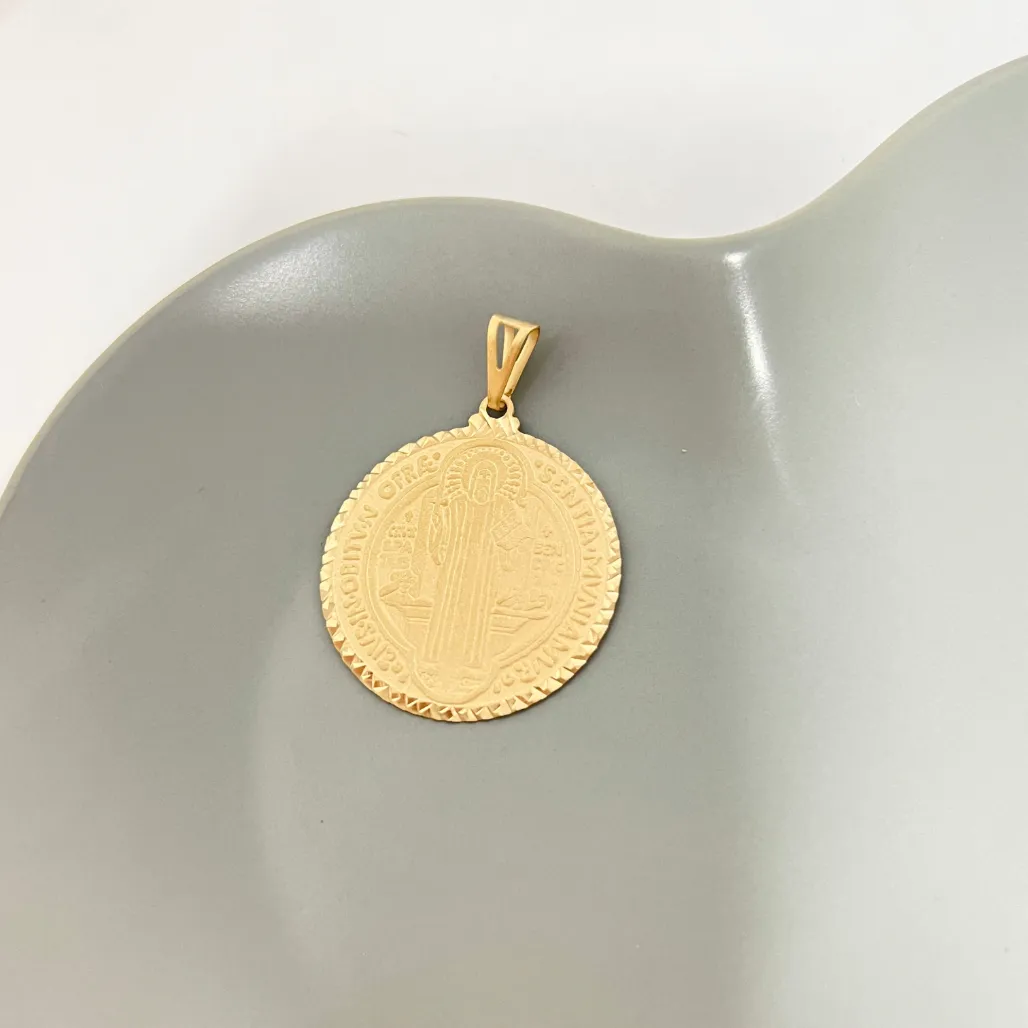 PINGENTE MEDALHA SÃO BENTO DIAMANTADA/ESCRAVA