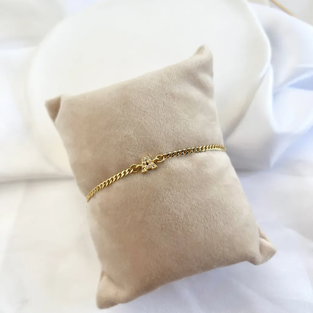 PULSEIRA ELO GRUMET FINA COM LETRA DE ZIRCONIA - A