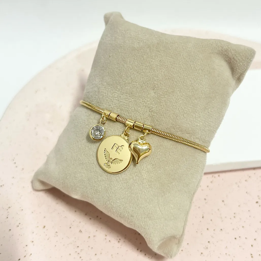 PULSEIRA ESTILO BERLOQUE MEDALHA FÉ - PONTO DE LUZ - CORAÇÃO