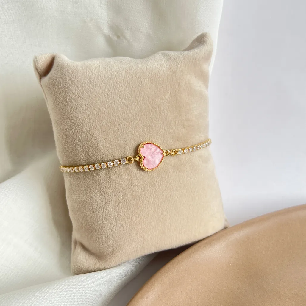 PULSEIRA RIVIERA COM CORAÇÃO DE MADRE PÉROLA ROSA