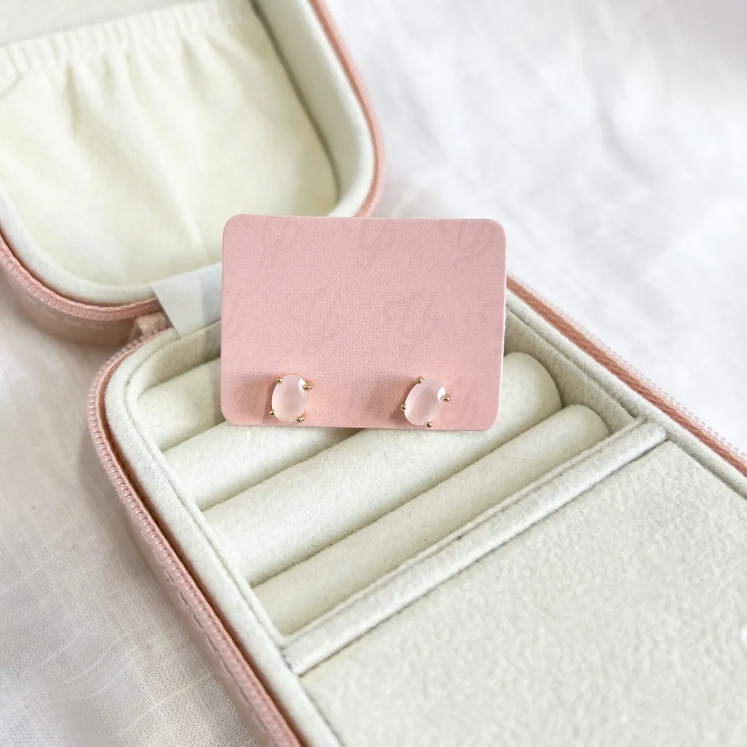 BRINCO PINO PEDRA OVAL - ROSA QUARTZO