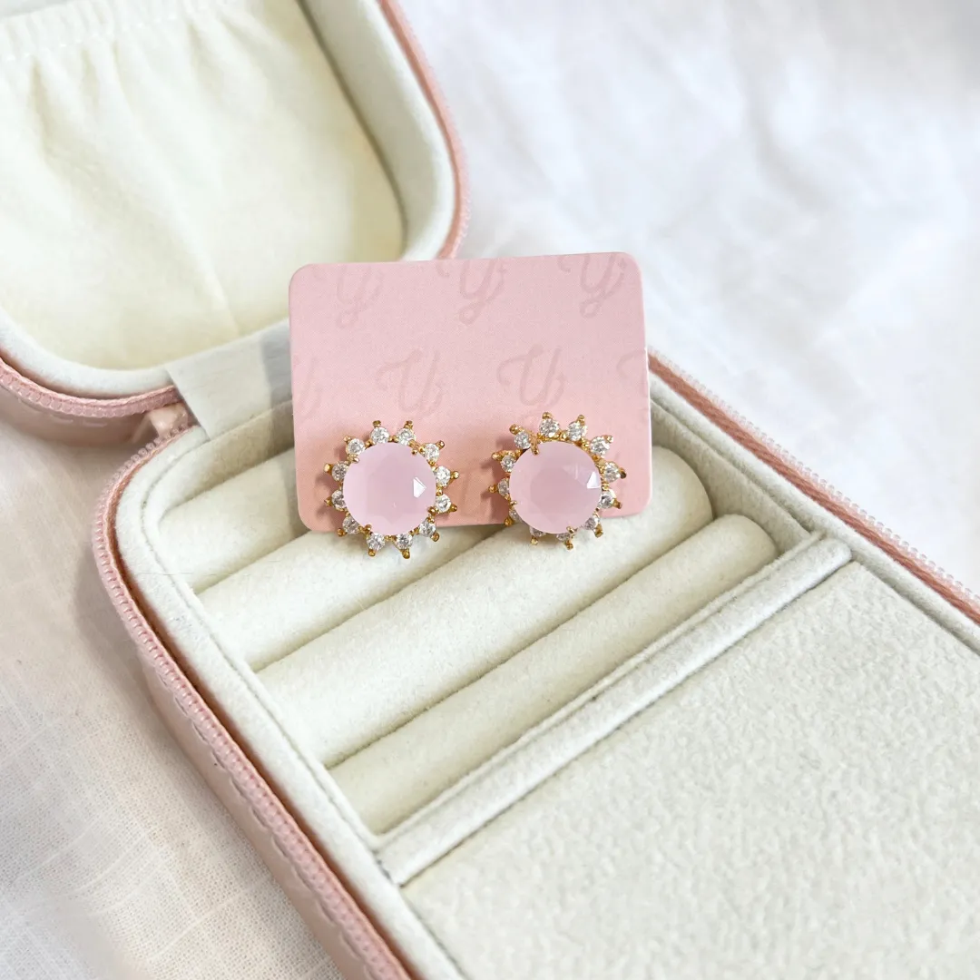 BRINCO REDONDO 10MM PRINCESA - ROSA QUARTZO