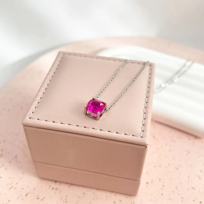 COLAR PINGENTE QUADRADO ZIRCONIA ROSA PINK