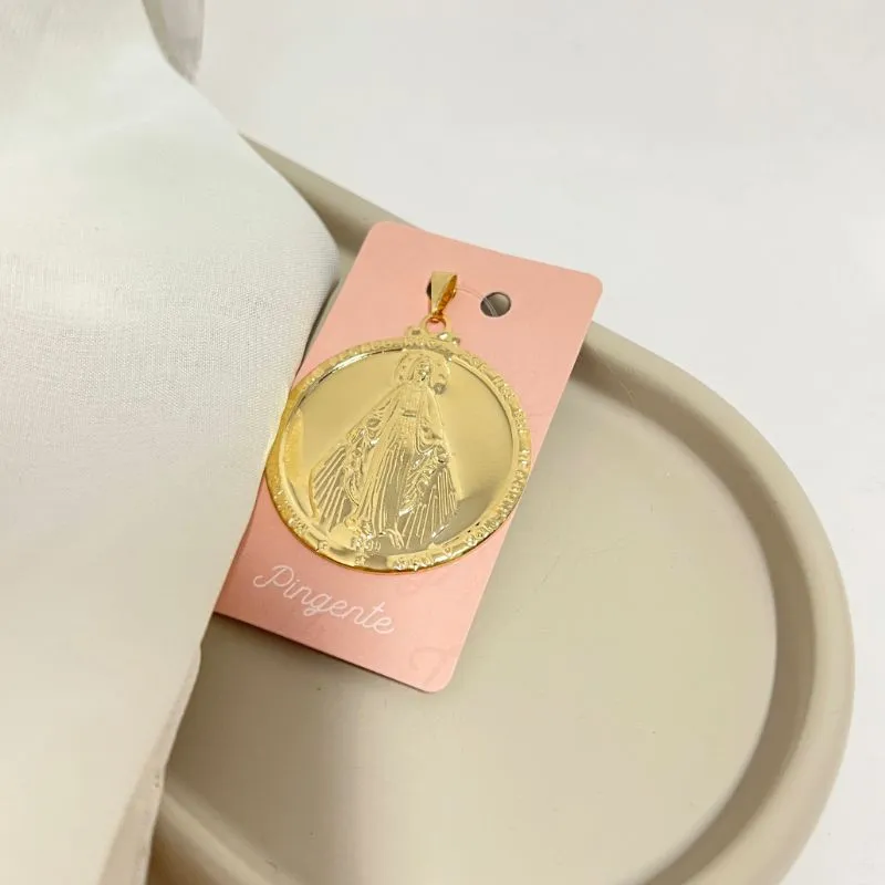 PINGENTE MEDALHA REDONDA NOSSA SENHORA DAS GRAÇAS