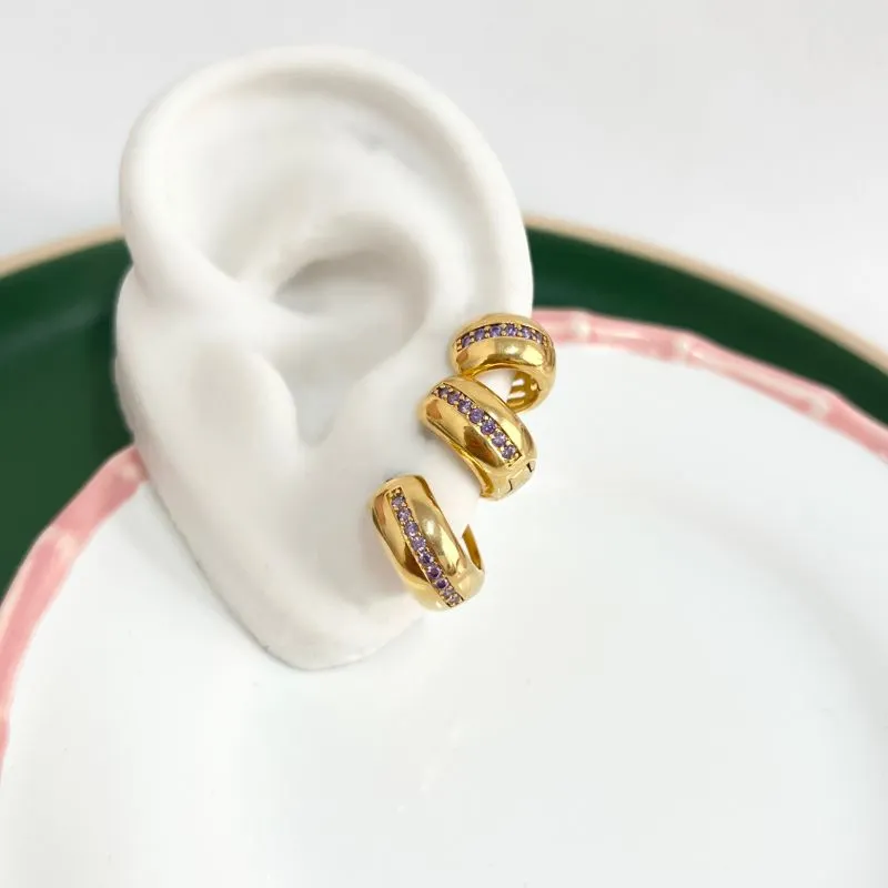 TRIO ARGOLA ARTICULADA COM ZIRCONIAS LILÁS