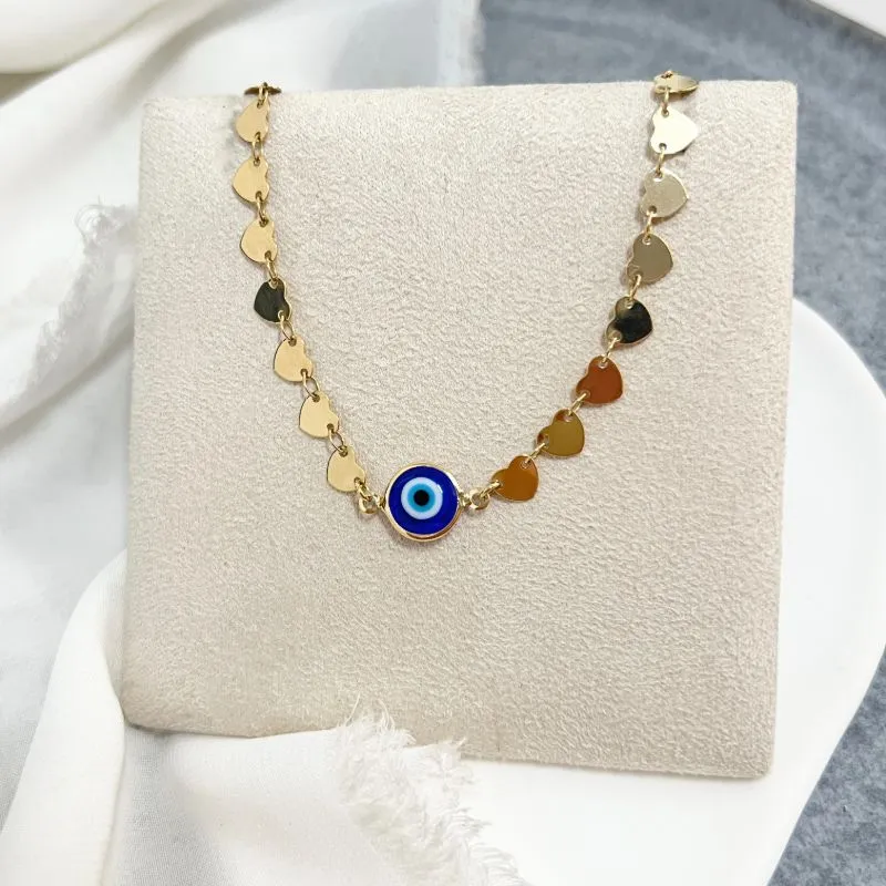 COLAR CHOKER OLHO GREGO E CORRENTE DE CORAÇÕES 45CM COLAR CHOKER OLHO GREGO E CORRENTE DE CORAÇÕES 45CM