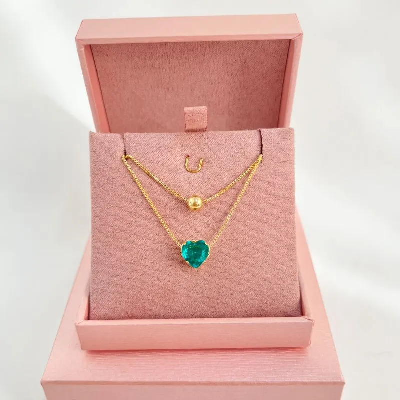 COLAR DUPLO BOLA 5MM E CORAÇÃO TURMALINA COLAR DUPLO BOLA 5MM E CORAÇÃO TURMALINA