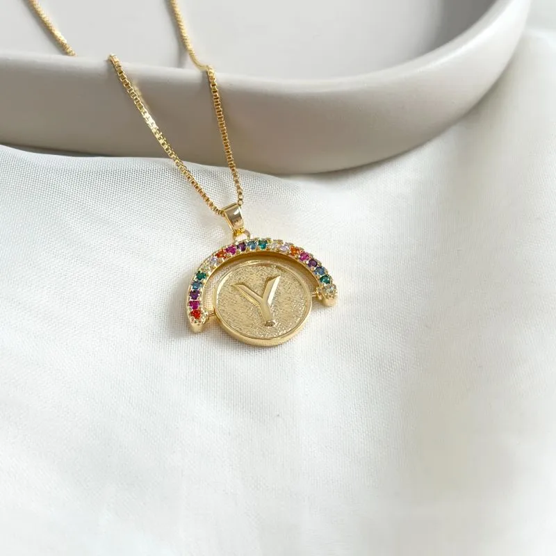 COLAR LETRA GIRATÓRIA ZIRCONIA COLORIDA - Y COLAR LETRA GIRATÓRIA ZIRCONIA COLORIDA - Y