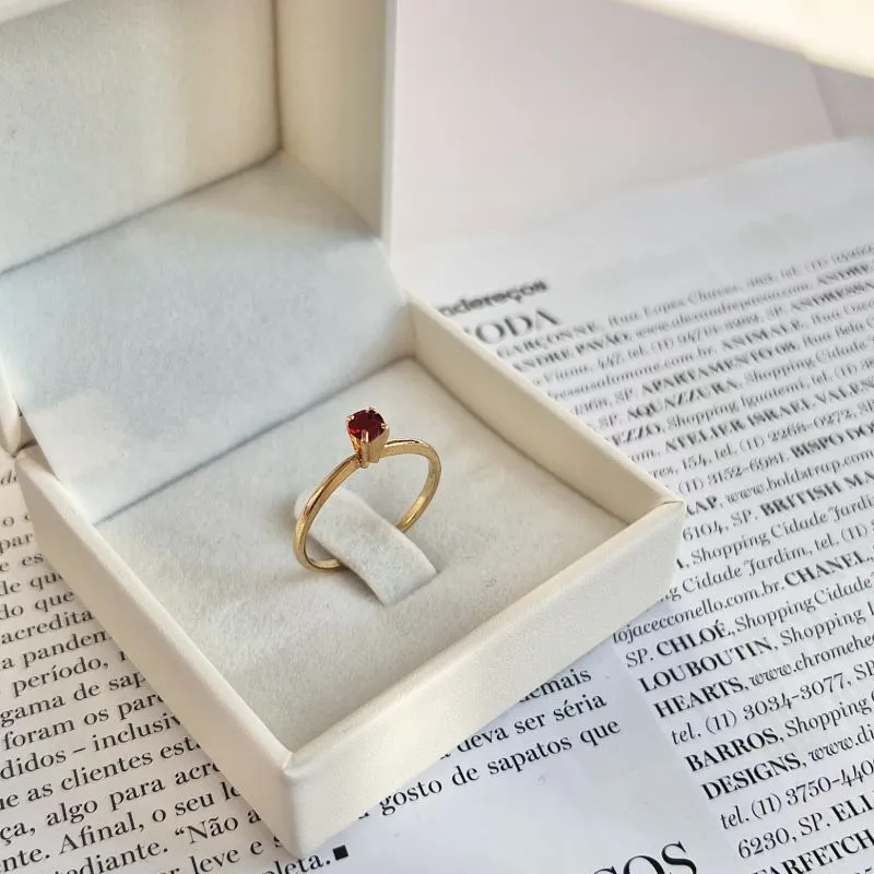 ANEL SOLITÁRIO FINO PEDRA 4MM - VERMELHO