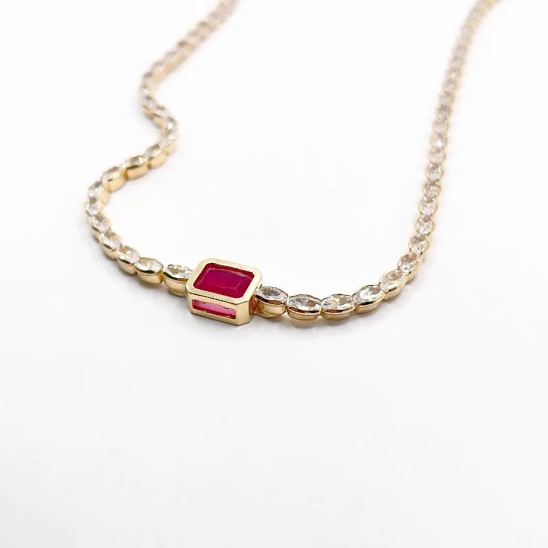 COLAR CHOKER PEDRARIAS NAVETES E PINGENTE QUADRADO RUBI 40CM +5CM EXTENSOR