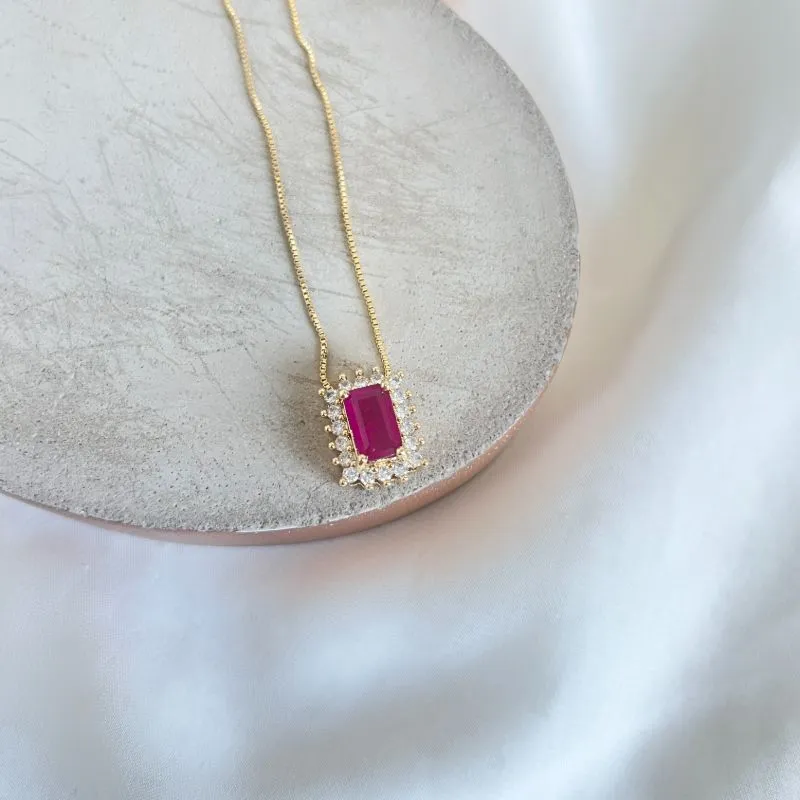 COLAR CORAÇÃO/QUADRADO PINK FUSION COM ZIRCONIAS