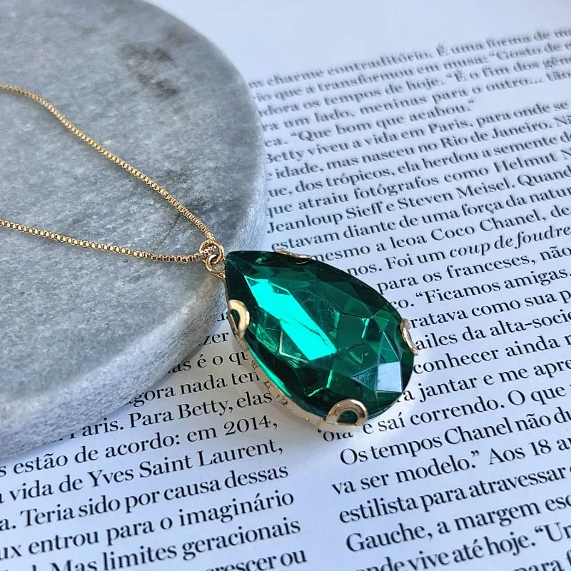 COLAR GOTA VERDE CHATON