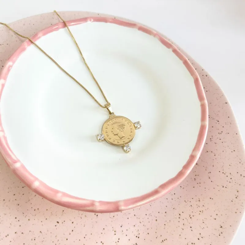 COLAR MEDALHA MOEDA COM PONTOS DE LUZ COLAR MEDALHA MOEDA COM PONTOS DE LUZ