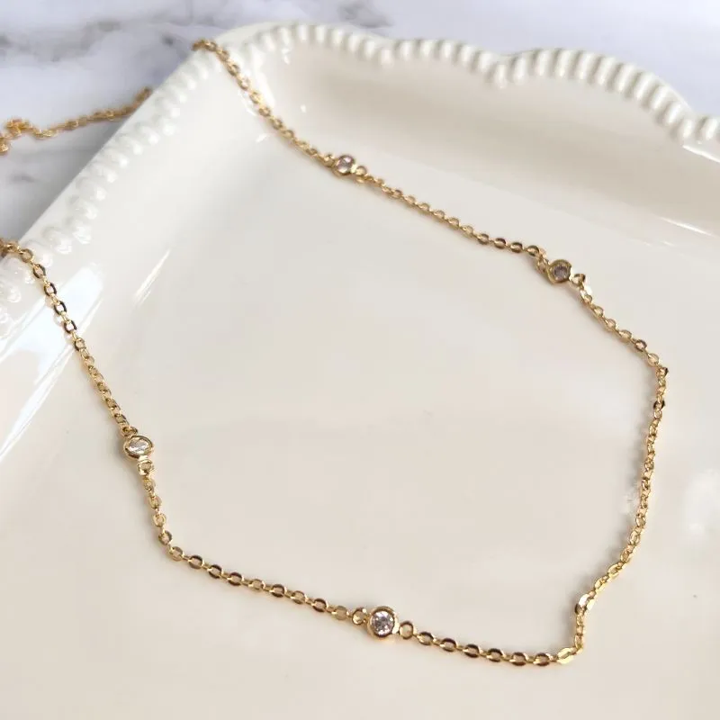 COLAR 4 ZIRCONIAS TIFFANY CRISTAL 45CM