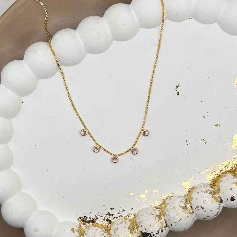 COLAR 5 ZIRCONIAS CRAVAÇÃO ITALIANA ROSE 35CM + 7CM EXTENSOR COLAR 5 ZIRCONIAS CRAVAÇÃO ITALIANA ROSE 35CM + 7CM EXTENSOR