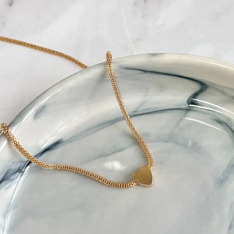 COLAR CHOKER MALHA REDONDA COM CORAÇÃO 40CM
