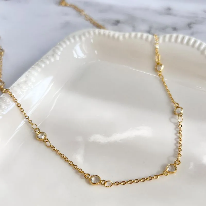 COLAR CHOKER MINI PEDRAS 4MM TIFFANY 40CM