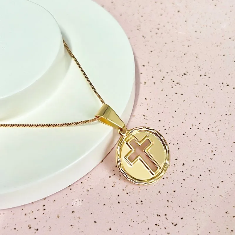 COLAR MASCULINO VENEZIANA 60CM COM PINGENTE DE PLACA REDONDA COM CRUZ COLAR MASCULINO VENEZIANA 60CM COM PINGENTE DE PLACA REDONDA COM CRUZ