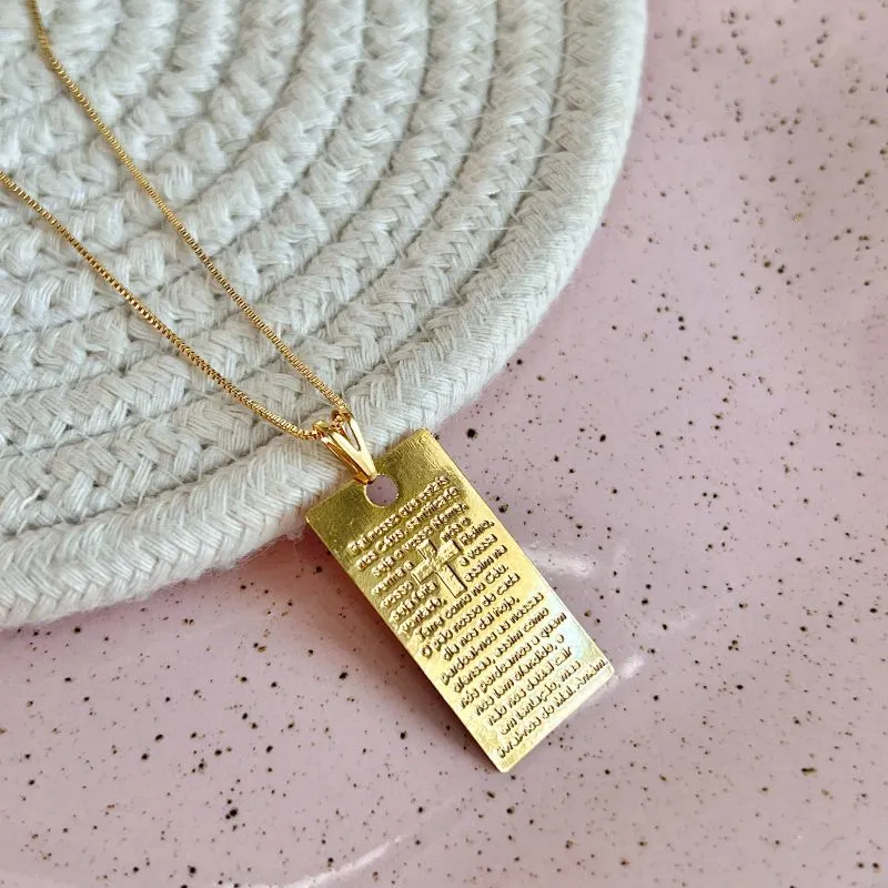 COLAR MEDALHA RETÂNGULAR PAI NOSSO 70CM COLAR MEDALHA RETÂNGULAR PAI NOSSO 70CM