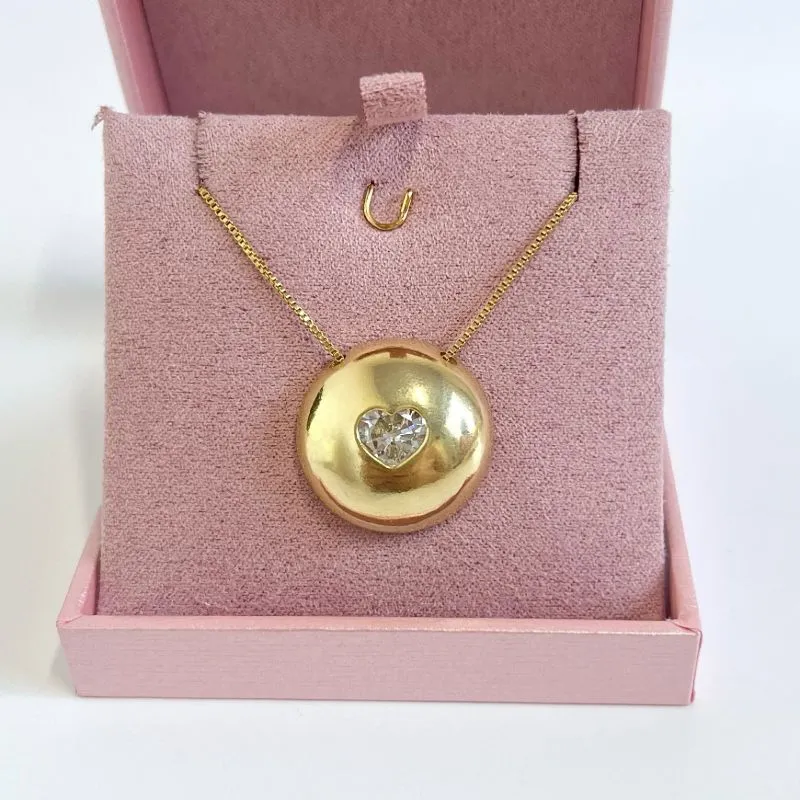 COLAR MEIA BOLA COM CORAÇÃO DE ZIRCONIA CRISTAL