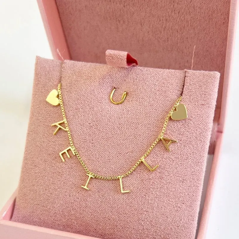 COLAR NOME COM CORAÇÃO NAS PONTAS - KEILLA