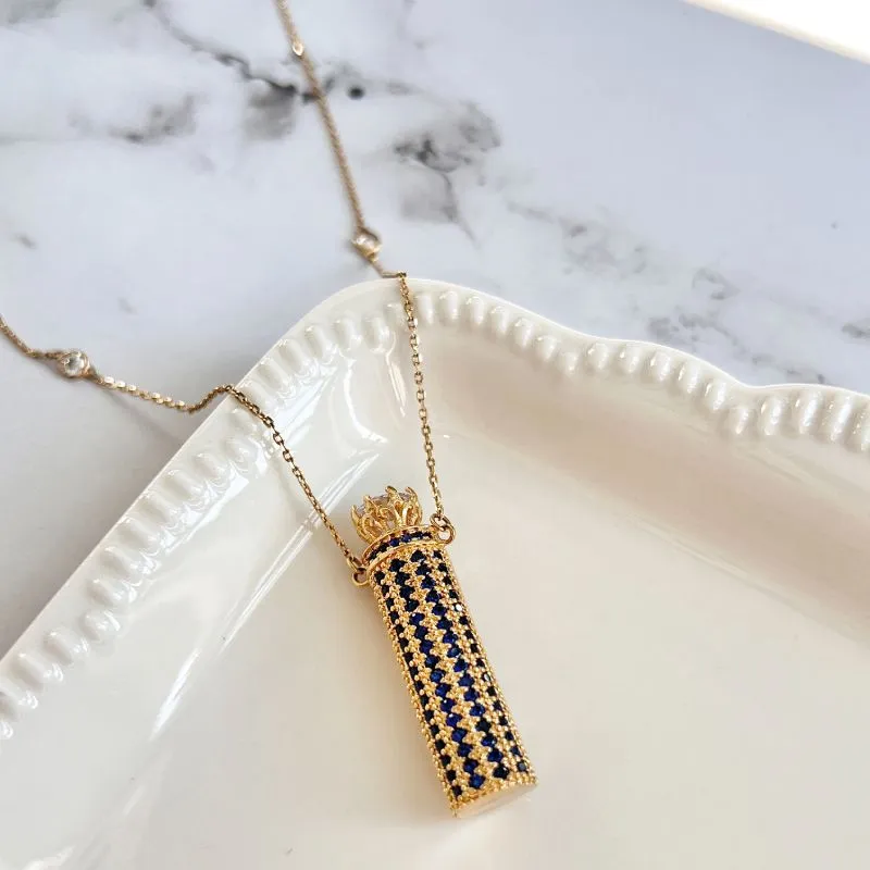 COLAR PERFUMEIRO/DIFUSOR ZIRCONIA AZUL