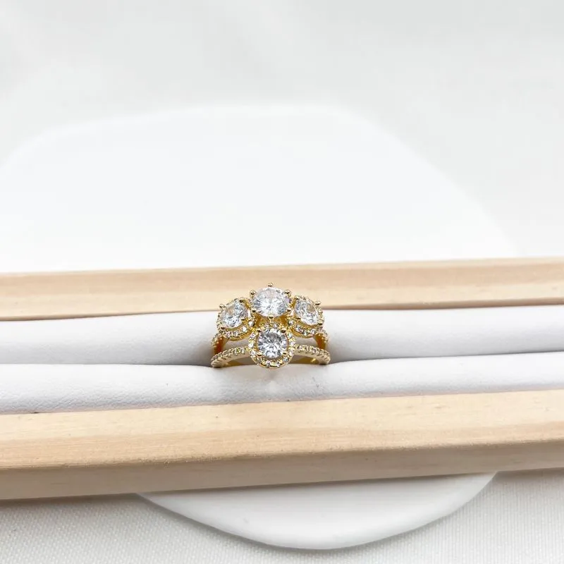 ANEL SOLITÁRIO DUPLO COM 4 PEDRAS