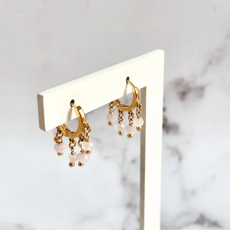 BRINCO ARGOLA CLICK 5 CRISTAIS ROSA QUARTZO BRINCO ARGOLA CLICK 5 CRISTAIS ROSA QUARTZO