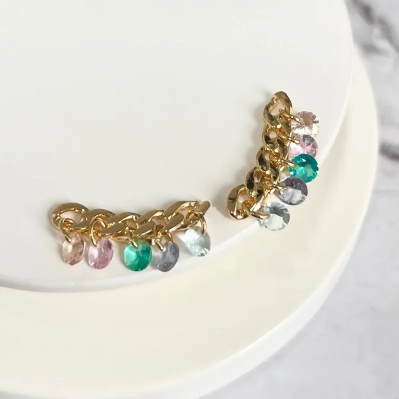 BRINCO EAR CUFF ELO GRUMET COM ZIRCONIAS CANDY COLORS