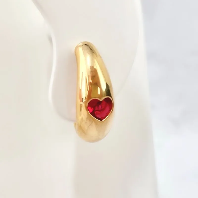 BRINCO EAR HOOK COM PEDRA DE CORAÇÃO BRINCO EAR HOOK COM PEDRA DE CORAÇÃO