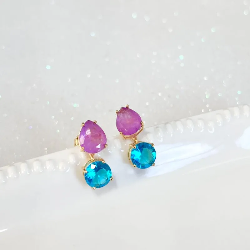 BRINCO PEDRA GOTA E REDONDA LILÁS E AZUL BRINCO PEDRA GOTA E REDONDA LILÁS E AZUL