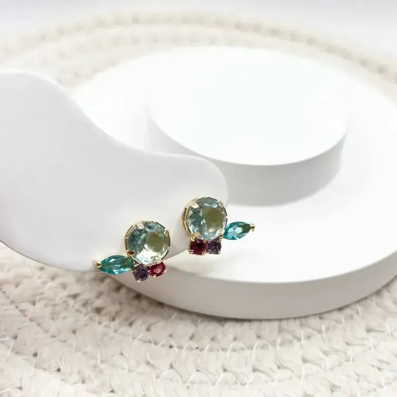 BRINCO PEDRA RENDONDA COM NAVETE E STRASS BRINCO PEDRA RENDONDA COM NAVETE E STRASS