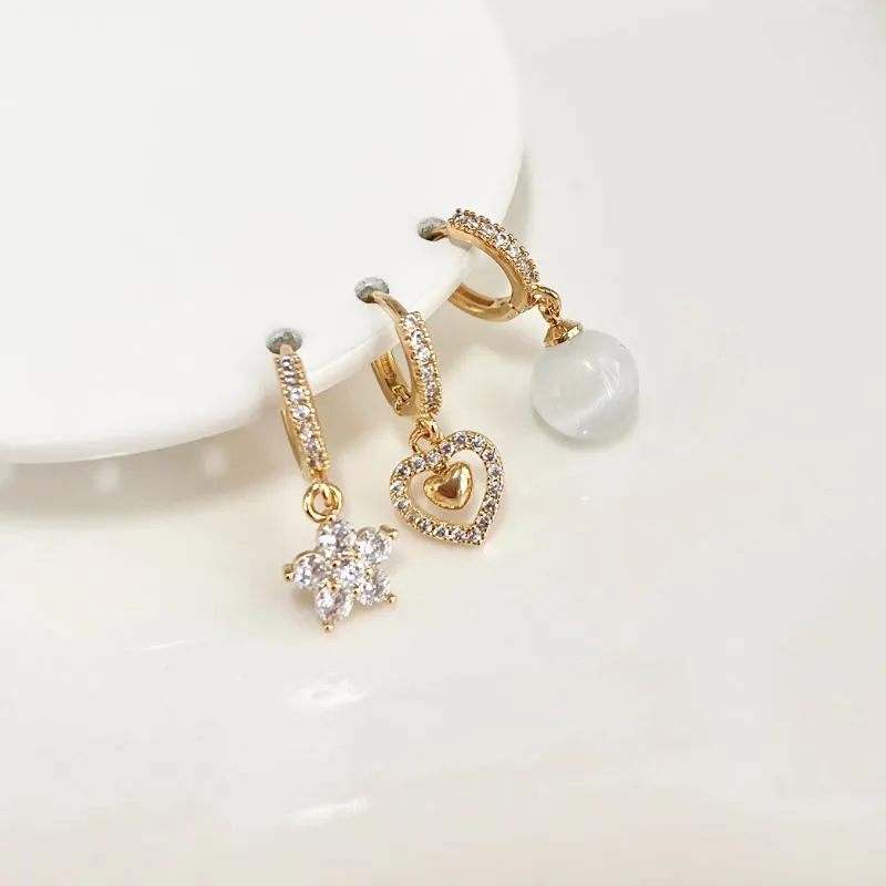 TRIO BRINCOS ARGOLA CLICK - BOLA DE ÁGATA - CORAÇÃO - FLOR TRIO BRINCOS ARGOLA CLICK - BOLA DE ÁGATA - CORAÇÃO - FLOR