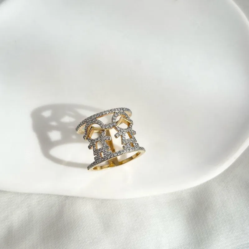 ANEL FILHO ARO DUPLO 2 MENINAS - COM DETALHES EM CANETA DE RÓDIO