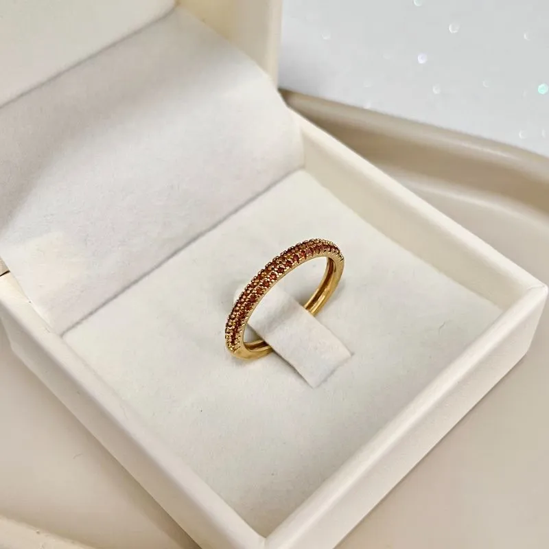 ANEL MEIA ALIANÇA DUAS FILEIRAS ZIRCONIAS LARANJA