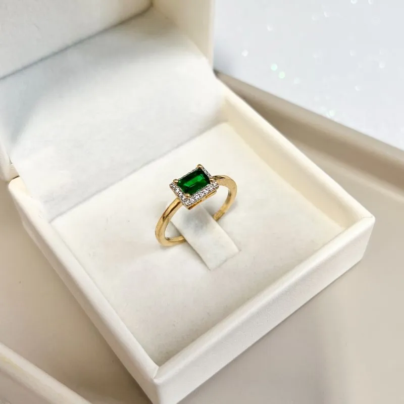 ANEL PEDRA VERDE ESMERALDA RETÂNGULAR