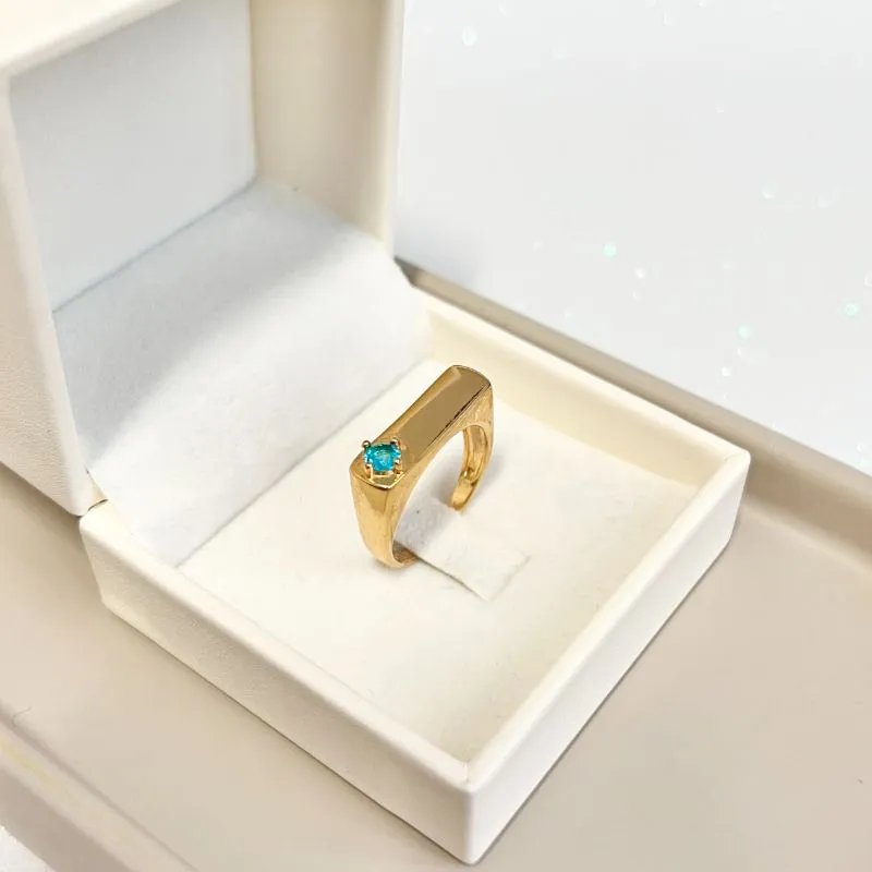 ANEL QUADRADO COM PEDRA NO CANTO - AZUL