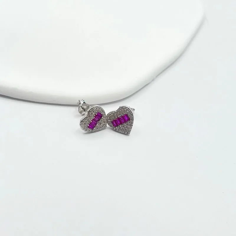 BRINCO CORAÇÃO CRAVEJADO E BAGUETES PINK