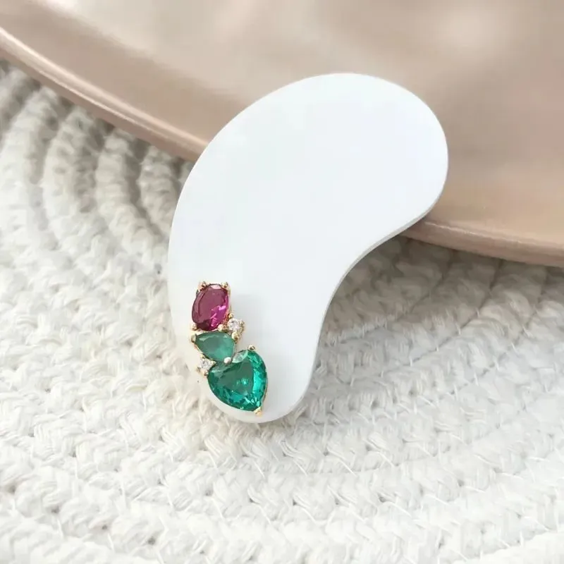 BRINCO EAR CUFF PEDRA CORAÇÃO, GOTA E OVAL