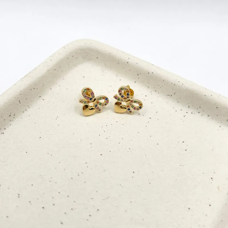 BRINCO LAÇO ZIRCONIAS COLORIDAS E CORAÇÃO