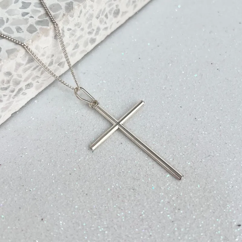 COLAR PRATA925 MASCULINO COM CRUZ LISA 4CM 60CM