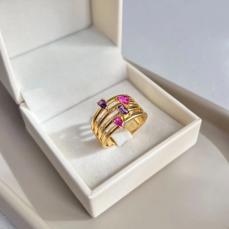 ANEL 4 FIOS COM PEDRAS LILÁS E PINK